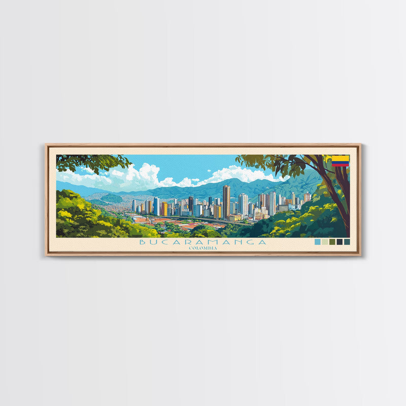 Bucaramanga, Colombia Panoramic Travel Poster Canvas Print, Bucaramanga, Colombia Painting, Colombia Art, Bucaramanga Travel Art, Guest Room Painting