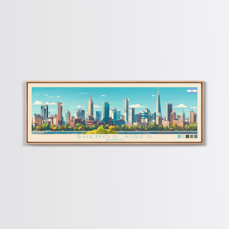 Buenos Aires, Argentina Panoramic Travel Poster Canvas Print, Buenos Aires, Argentina Painting, Argentina Art, Buenos Aires Panoramic Travel Art, Travel Painting