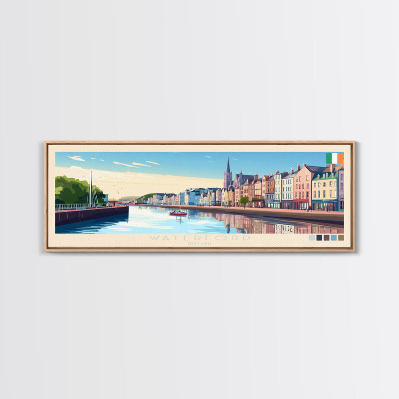 Waterford, Ireland Panoramic Travel Poster Canvas Print, Waterford, Ireland Painting, Ireland Art, Waterford Travel Art, Guest Room Painting