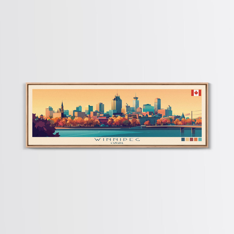 Winnipeg, Canada Panoramic Travel Poster Canvas Print, Winnipeg, Canada Painting, Canada Art, Winnipeg Travel Art, Guest Room Painting