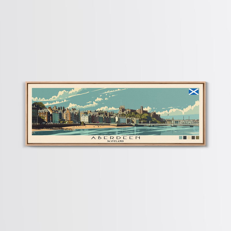 Aberdeen, Scotland Panoramic Canvas Print, Aberdeen, Scotland Painting, Scotland Art, Aberdeen Travel Poster, Travel Art, Vacation Gift