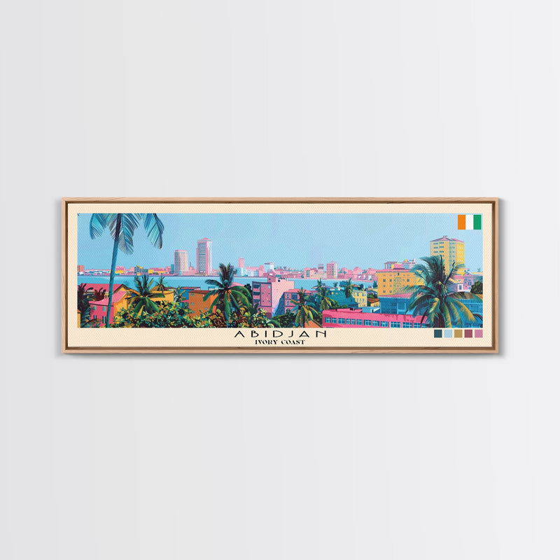 Abidjan, Ivory Coast Panoramic Canvas Print, Abidjan, Ivory Coast Painting, Ivory Coast Art, Abidjan Travel Poster, Travel Art, Living Room Painting