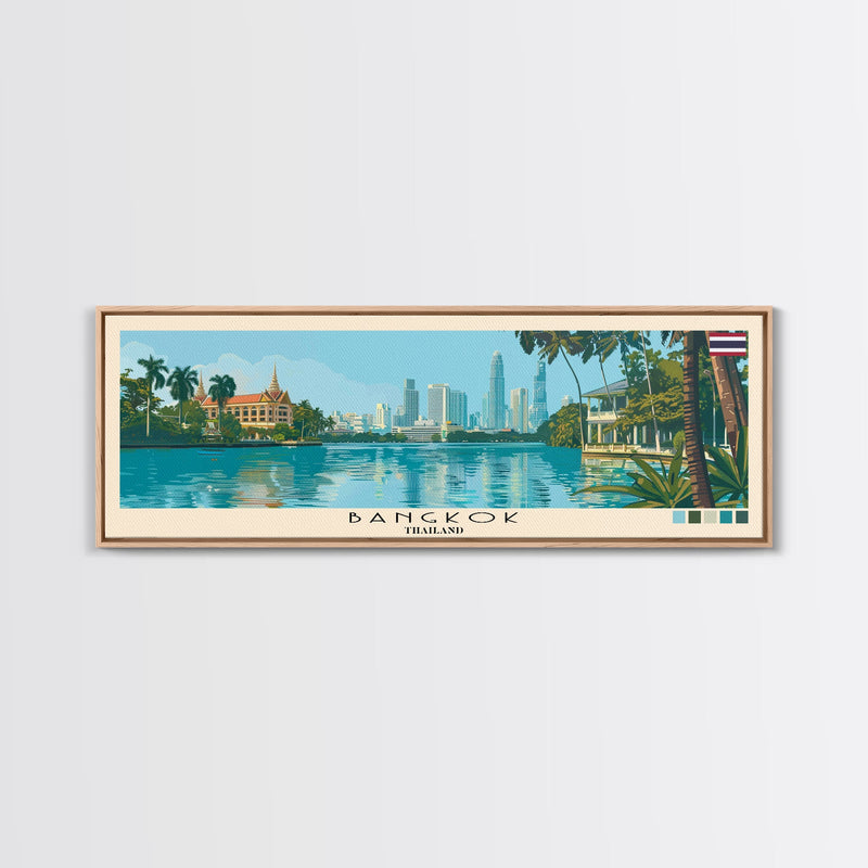 Bangkok, Thailand Panoramic Canvas Print, Bangkok, Thailand Painting, Thailand Art, Bangkok Travel Poster, Travel Art, Living Room Painting