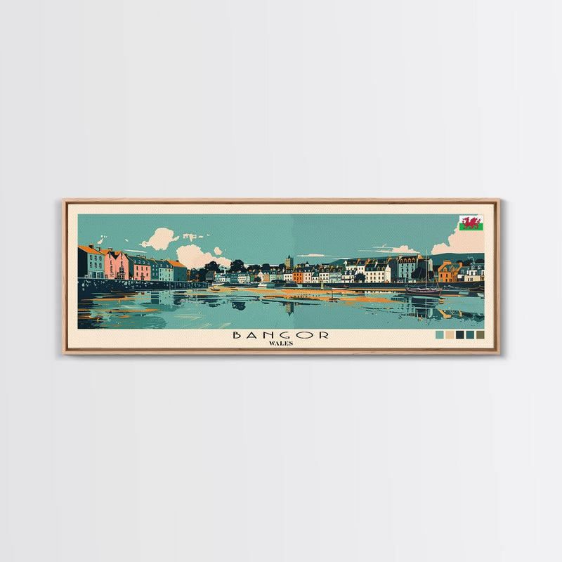 Bangor, Wales Panoramic Canvas Print, Bangor, Wales Painting, Wales Art, Bangor Travel Poster, Travel Art, Housewarming Gift