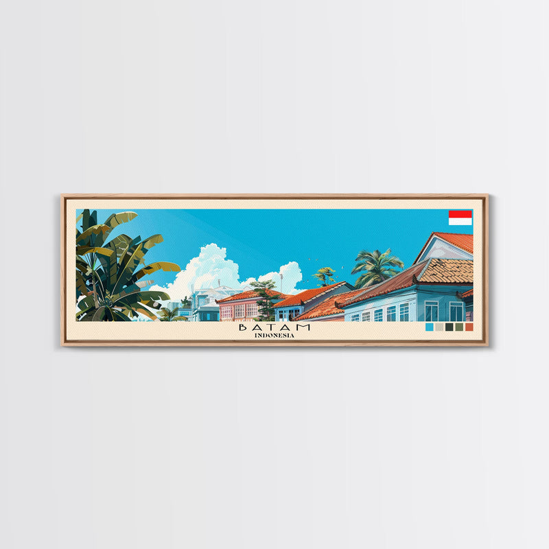 Batam, Indonesia Panoramic Canvas Print, Batam, Indonesia Painting, Indonesia Art, Batam Travel Poster, Travel Art, Vacation Gift