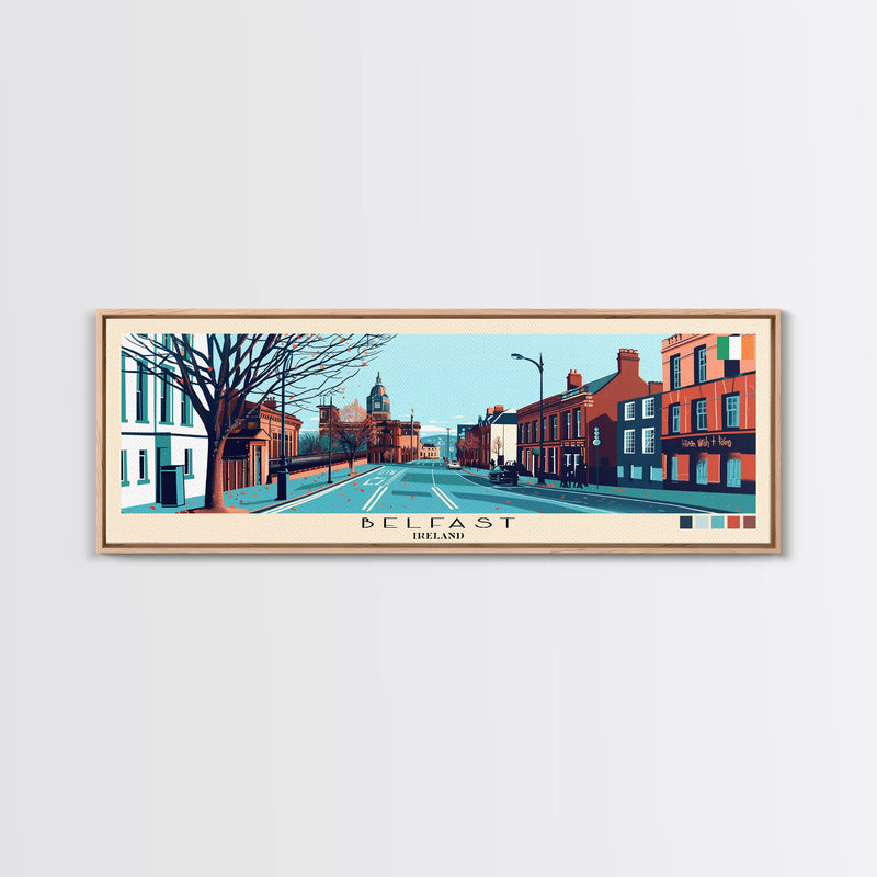 Belfast, Ireland Panoramic Canvas Print, Belfast, Ireland Painting, Ireland Art, Belfast Travel Poster, Travel Art, Vacation Gift