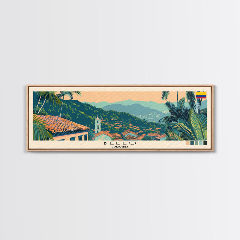 Bello, Colombia Panoramic Canvas Print, Bello, Colombia Painting, Colombia Art, Bello Travel Poster, Travel Art, Living Room Painting