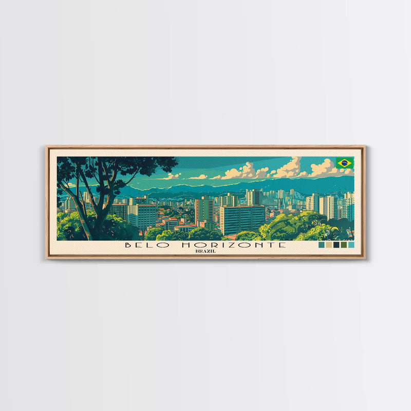 Belo Horizonte, Brazil Panoramic Canvas Print, Belo Horizonte, Brazil Painting, Brazil Art, Belo Horizonte Travel Poster, Travel Art, Guest Room Painting