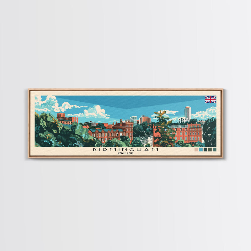 Birmingham, England Panoramic Canvas Print, Birmingham, England Painting, England Art, Birmingham Travel Poster, Travel Art, Guest Room Painting