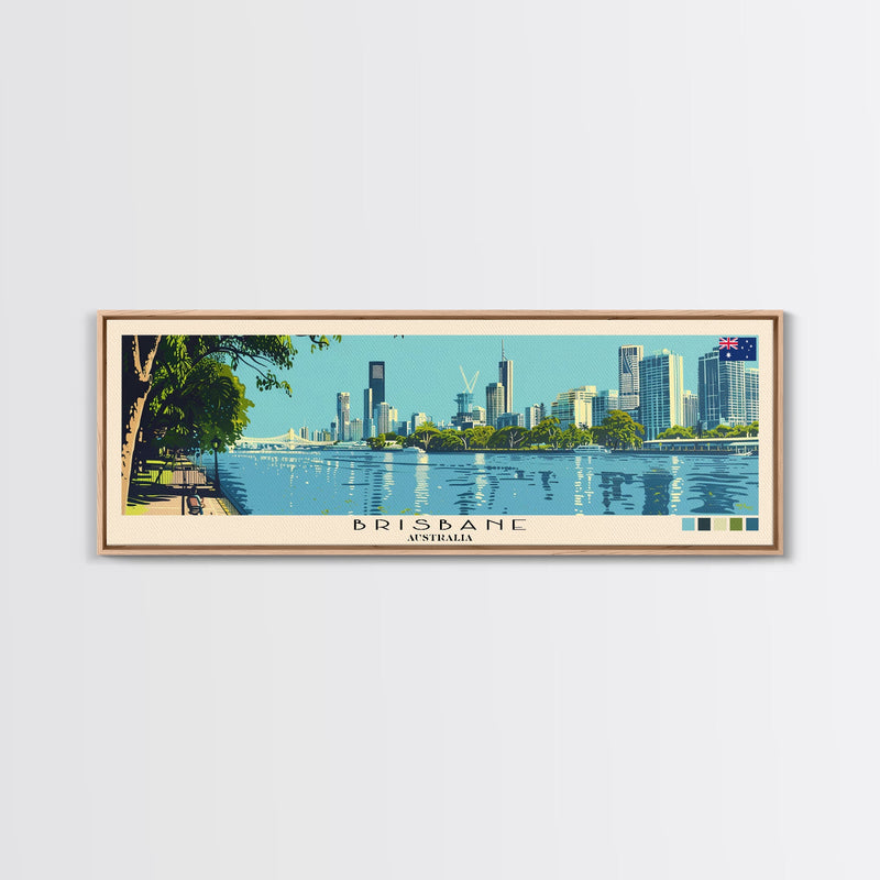 Brisbane, Australia Panoramic Canvas Print, Brisbane, Australia Painting, Australia Art, Brisbane Travel Poster, Travel Art, Living Room Painting