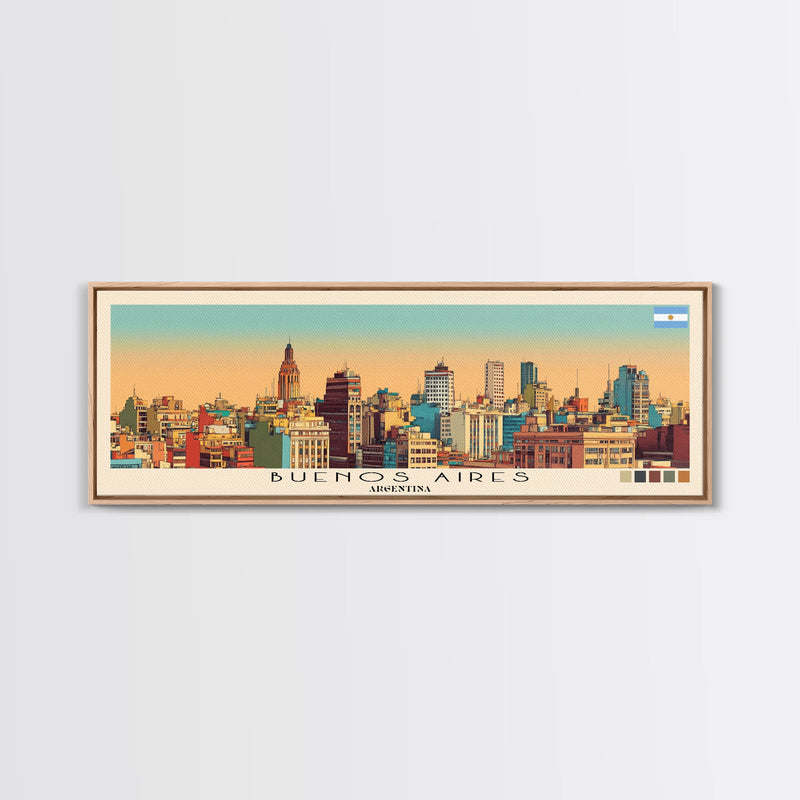 Buenos Aires, Argentina Panoramic Canvas Print, Buenos Aires, Argentina Painting, Argentina Art, Buenos Aires Travel Poster, Travel Art, Guest Room Painting