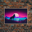 Wolf Silhouette Full Moon Purple Sky Ocean Sea Landscape Wall Art Print, Fine Art Print, Wall Decor, Wall Poster