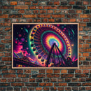 Colorful boardwalk art, neon lit night time ferris wheel, framed canvas print, framed wall art