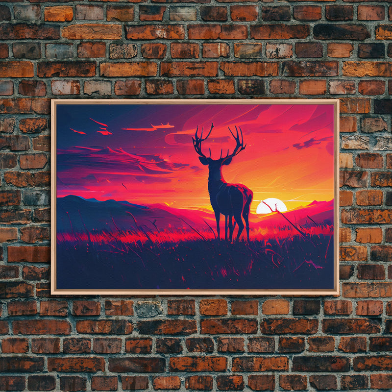 12 point buck, Sunset, framed canvas print, gift for a hunter