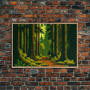 Among The Tall Trees, Beautiful forest 8 bit pixel art, framed canvas print, game room art