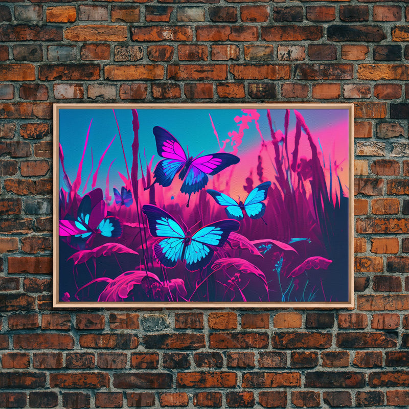 Beautiful butterfly art, vaporwave aesthetic pastel art, framed canvas print, synthwave art