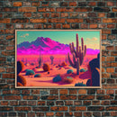Vaporwave Aesthetic Cactus Art, Retro Desert Abstract, framed canvas print, Arizona art