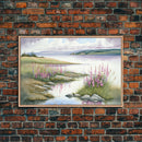 Pink flower landscape art, beautiful nature watercolor painting canvas print, Framed Canvas Print, Wall decoration, living room wall art