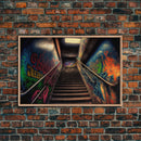Graffiti Covered Staircase | Subway Stairs | Framed Canvas Print | Punk Art | Dystopian Cyberpunk Art