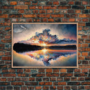 Sunset Reflection over a Lake, framed canvas print, framed wall art, colorful decor, above couch art
