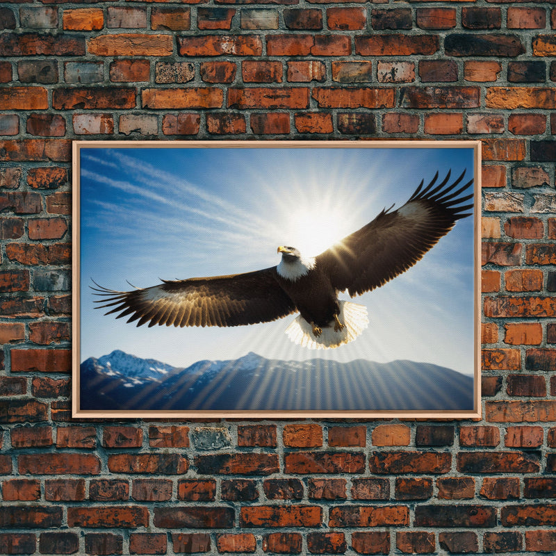 Bald Eagle in a Mountain Clouds Canvas Wall Art Design, Framed Canvas Print Decor for Home & Office Decoration, CANVAS READY to Hang