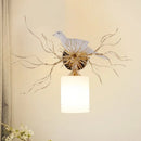 GobekUsa 1-Head White Glass Wall Lamp for Bedroom - Loft Cylinder Lighting with Bird Accent