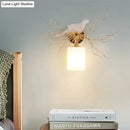 GobekUsa 1-Head White Glass Wall Lamp for Bedroom - Loft Cylinder Lighting with Bird Accent
