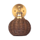 1-Light Traditional Rattan Golden Wall Sconce Light
