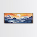 Midcentury Modern Watercolor Painting of a Mountain Sunset, Large Canvas Print, Mountain Artwork, Guest Room Art, Mountain Print, Panoramic