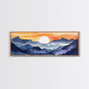 Midcentury Modern Watercolor Painting of a Mountain Sunset, Large Canvas Print, Mountain Artwork, Guest Room Art, Mountain Print, Panoramic