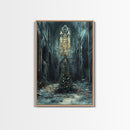 Moody Landscape Gothic Cathedral Christmas Tree Framed Canvas Print Christian Christmas Art Gift Rustic Holiday Wall Art Home Decor