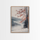 Canvas Print of Snowy Mountain Trees Red Leaves, Winter Wonderland Wall Art, Best Gift Idea, Moody Landscape, Rustic Christmas Decor