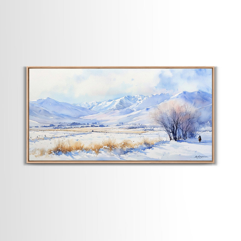 Winter's Tranquil Horizon - winter wall art, snowy mountain art, Christmas wall art, farmhouse Christmas decor, winter wonderland