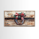 Festive horseshoe Christmas art, rustic holiday decor, farmhouse holiday gift idea, cozy winter home decor, framed canvas print