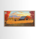 Autumn Cowboy Farm Framed Canvas Print, Cozy Fall Farmhouse Wall Art, Country Western Landscape Decor, Best Gift Seasonal Wall Art