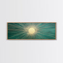 Emerald Green Sun Burst Wall Art, Art Deco Retro Vibes, Eclectic Home Decor, Emerand Green and Gold Horizontal Framed Canvas