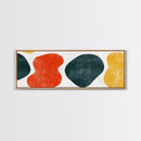 Navy Blue and Orange Splotches, Framed Canvas, Mid-Century Modern Abstract Wall Art, Wood Frame, Ready To Hang