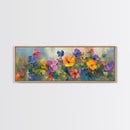 Wildflowers Field Framed Canvas Print Oil Painting, Long Horizontal Art, Vintage Spring Meadow Landscape, Panoramic Landscape Print
