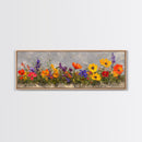 Rustic Wildflower Print, Wood Framed Canvas Art, Wild Flowers Oil Painting Print, Boho Style Minimalist Decor, Farmhouse Art