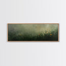 Fog Over The Wild Flowers Framed Canvas Print, Moody Muted Decor, Panoramic Painting Wall Art, Living Room Decor