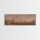 Wild Flowers On a Grey Background, Framed Canvas Print, Panoramic Oil Painting Print, Boho Farmhouse Decor, Modern Rustic Primitive Decor