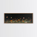Dark & Moody Wild Flowers Under a Full Moon, Framed Canvas Print, Panoramic Extra Wide Wall Art, Oversized Home Decor, Modern Farmhouse Art
