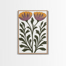 Abstract Botanical Wall Art, Framed Canvas Print, Purple Flowers on White Background
