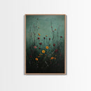 Moody Wild Flowers Print, Framed Canvas, Boho Decor, Wildflowers in a Rain Storm, Modern Farmhouse, Rustic Decor