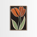 Orange Tulip  with Black Background, Framed Canvas Print, Cute Floral Print, Botanical Minimalist Home Decor