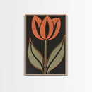 Framed Canvas Wall Art, Dark Botanical Black Background Orange Flower Modern Boho Wall Art Living Room Decor Above Sofa