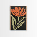 Wood Framed Canvas Print, Orange Wild Flower Botanical Print, Mid Century Modern Home Decor, Modern Farmhouse, Subdued Art
