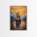 Pirate Ship Sails At Sunset, Nautical Wall Art, Fantasy Decor, Pirate Themed Art, Oil Painting, Fantasy Wall Art, Fantasy Decor