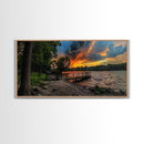 Sunset At The Lake Framed Canvas Print, Lakehouse Decor, Rustic Modern Farmhouse Wall Art, Photography Style Landscape Art