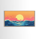 Vaporwave Sunset Over Ocean Waves Framed Canvas Print, Retro Vibes Wall Art